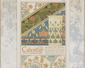 2024 Botanical Calendar. 1896 Art Nouveau Plant Illustrations by M.P. Verneuil and V.A. Floral Monthly Wall Planner- A3, Tabloid Size