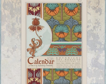 Botanische kalender 2024. 1896 Art Nouveau-plantillustraties door M.P. Verneuil & A.Martin, Floral maandelijkse muurplanner- A3, tabloidformaat