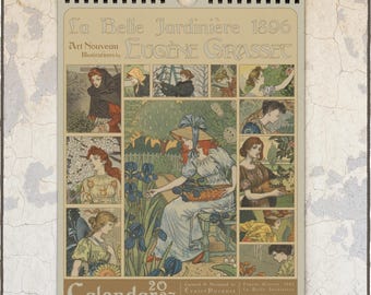 May include: A 2027 wall calendar featuring Eugene Grasset's 1896 La Belle Jardiniere illustrations. The cover displays a central image of a person in a garden surrounded by smaller vignettes of figures in nature, all in muted earth tones.