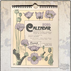 2025 2026 Botanical Calendar "Art Nouveau Plant Illustrations by Maurice P. Verneuil, 1903" Floral Monthly Wall Midyear Calendar A4, Letter