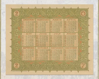 2027 Art Nouveau Calendar Poster: Year at a Glance 1080101-NY