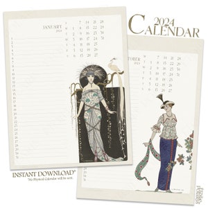 Printable Art Deco Calendar 2024 "1920s Dress & Antique Fashion Illustrations by George Barbier, 1919-1924" Digital Monthly Wall Planner