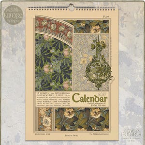 2026-2027 Botanisk kalender: Väggplanerare i jugendstil, blomillustrationer av Verneuil 0050115-EU