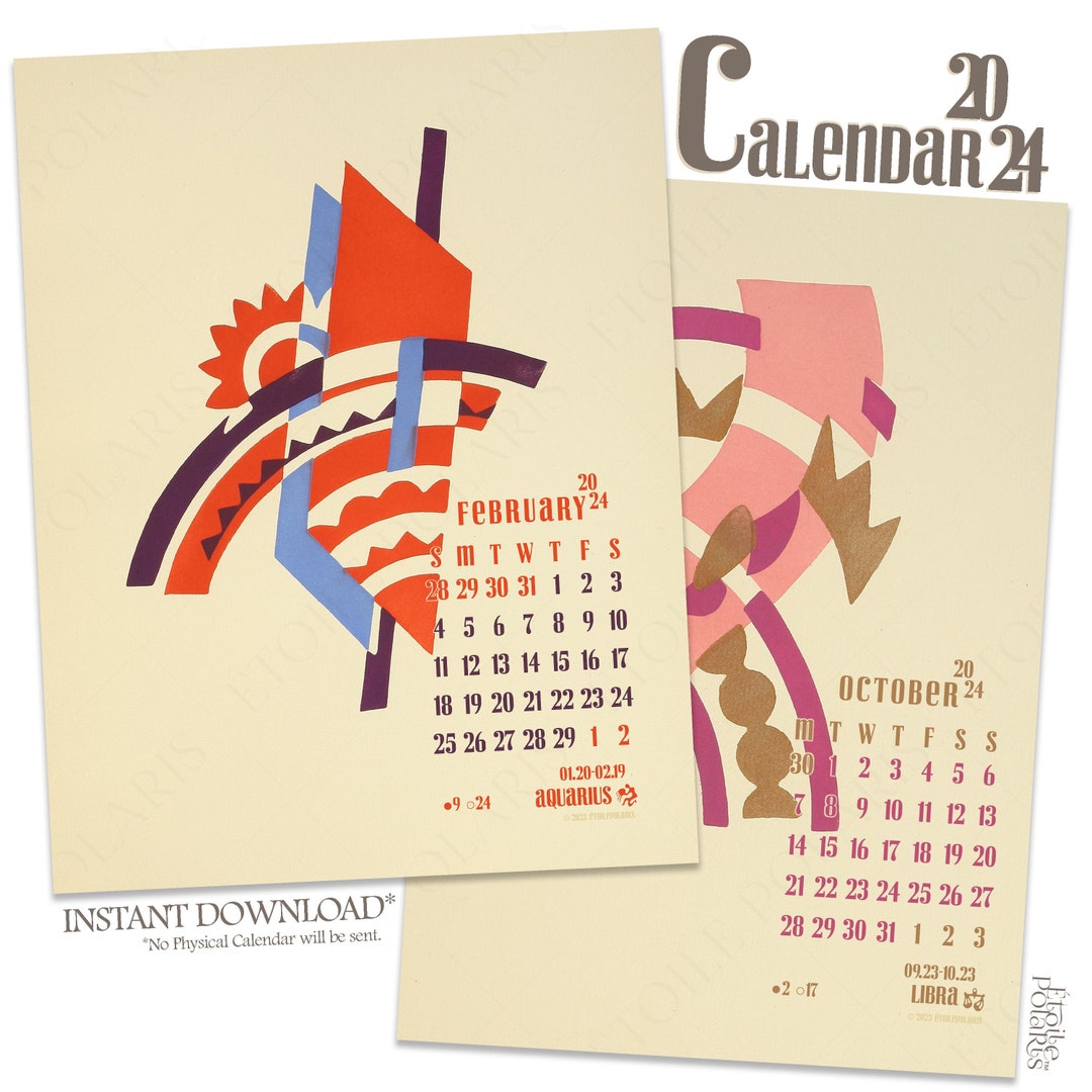 Printable Abstract Art Calendar 2024 / Digital Monthly Wall Etsy