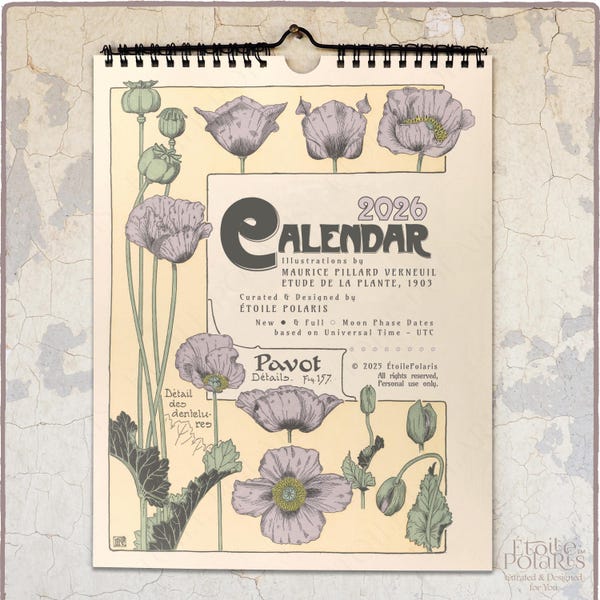 Botanical Calendar 2026-2027 : Verneuil Art Nouveau Floral Illustrations 0020104-NY