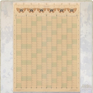 May include: A 2027 wall calendar printed on beige paper with a grid layout for twelve months. The top border features six symmetrical butterfly illustrations in brown and tan. Each month column includes alternating light green and tan date blocks.