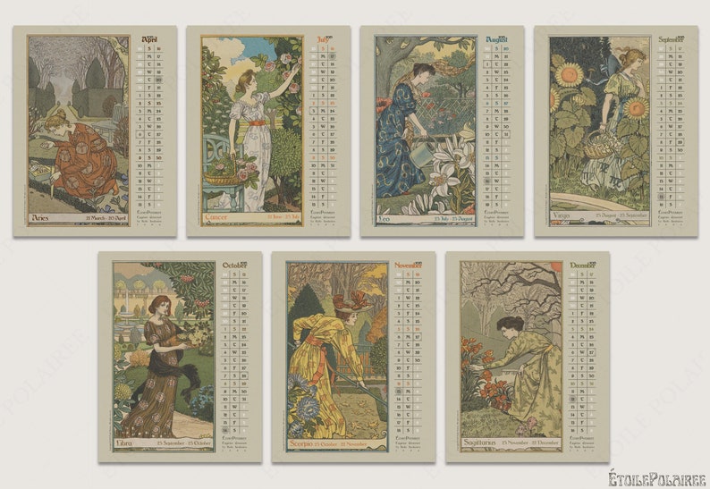 Art Nouveau Printable Calendar 2023 / Digital Monthly Wall Etsy