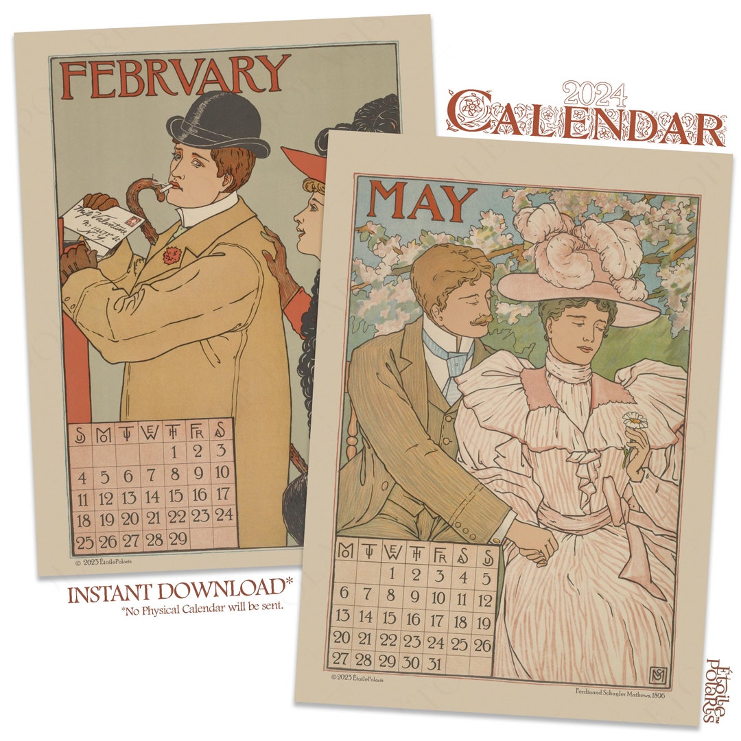 Printable 2024 Calendar / Vintage Poster Calendar by L. Prang & Co