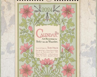 2024 Botanical Calendar "Art Nouveau Plant Illustrations by Netty van der Waarden 1901" Floral Monthly Wall Calendar