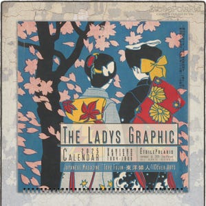 Calendario da parete 2025 "Illustrazioni di copertina di riviste d'arte giapponese, Toyo Fujin, 1860-66" Planner mensile quadrato piegato, 8,5x8,5 pollici 21 x 21 cm