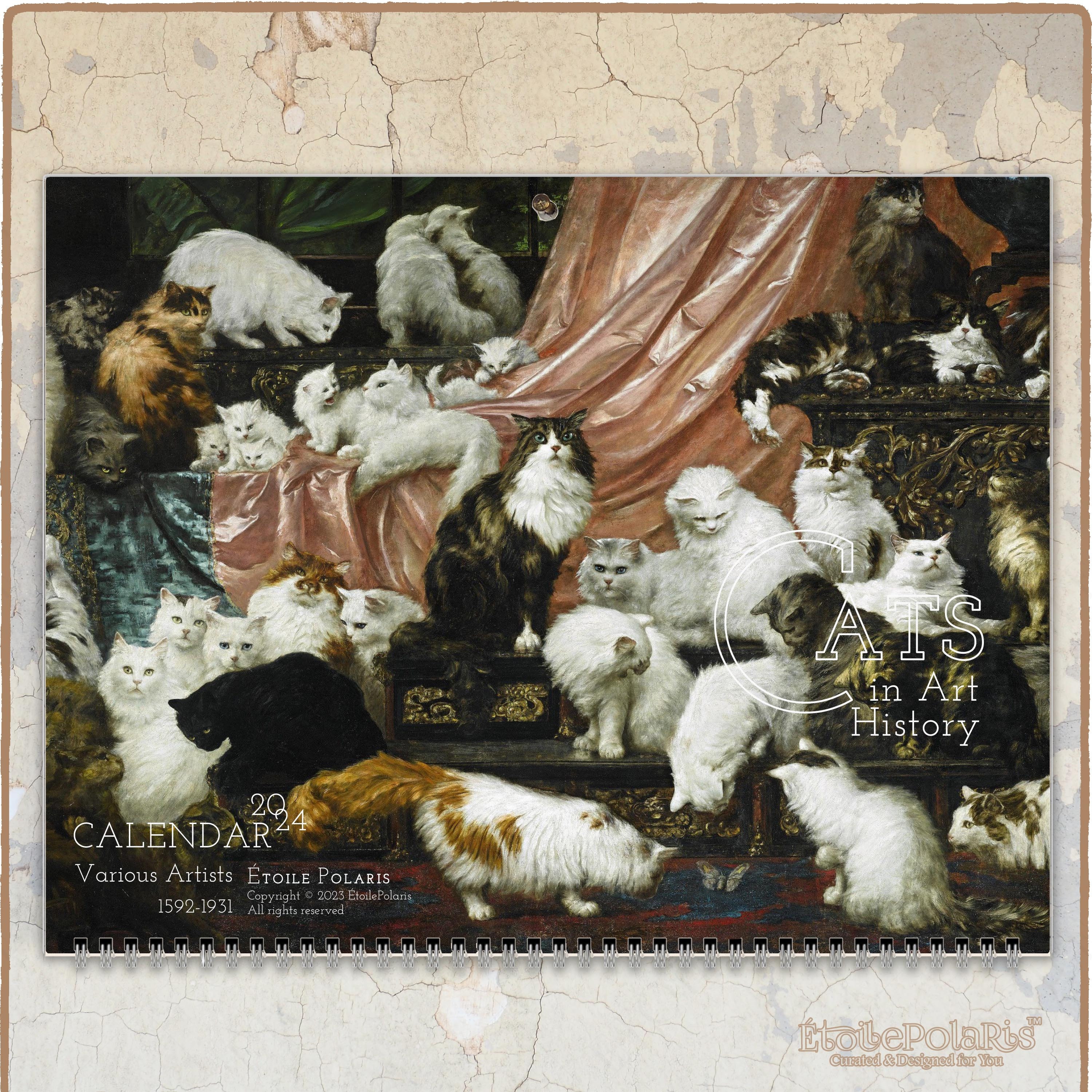 Calendrier mural 2024 Chats dans lhistoire de lart / Calendrier avec  numéros de semaine, A3, format tabloïd / Peintures antiques et vintage de  divers artistes -  France