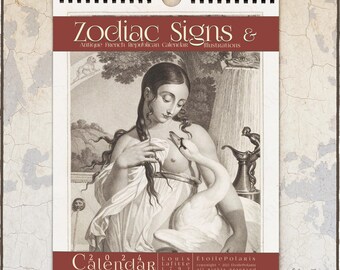 Zodiac Calendar 2024 / Monthly Calendar Personal Traits / Antique Illustrations: French Republican Calendar 1792