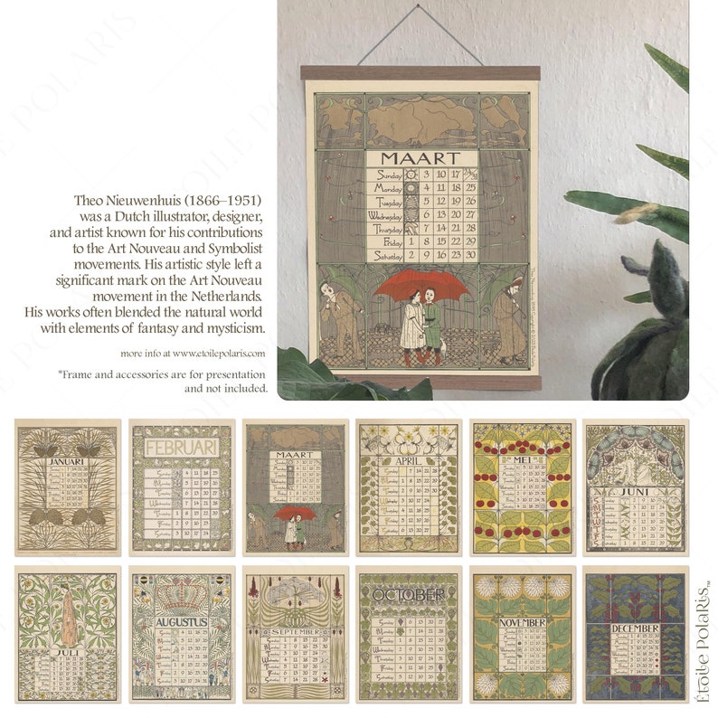 Printable Art Nouveau Calendar 2024 / Digital Monthly Wall Etsy Australia