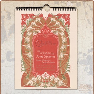 Calendario Art Nouveau 2025 / Ilustraciones de arte de la década de 1900 de Anna Sipkema / Calendario de pared mensual con diseño floral - A4, tamaño carta