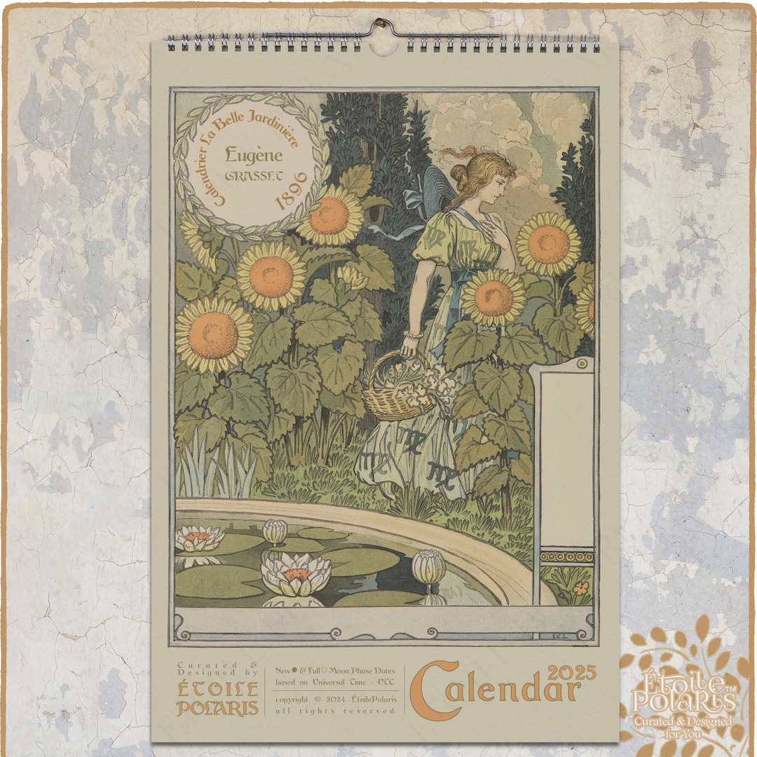 Art Nouveau Calendar 2025 / Gardening Woman Poster Illustrations La