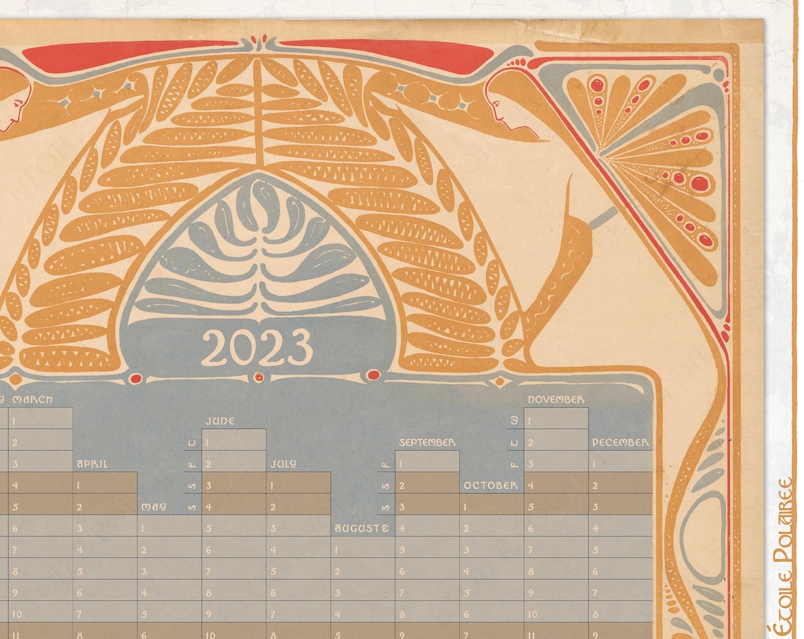 2023 Art Nouveau Calendar Year Planner / Wall Calendar With Etsy