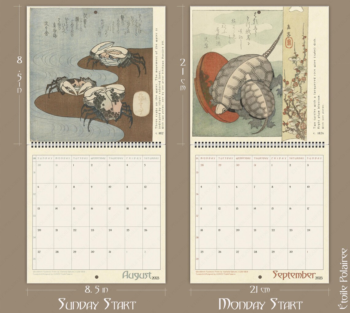 Japanese Art Calendar 2023 surimono Prints of Yashima Etsy