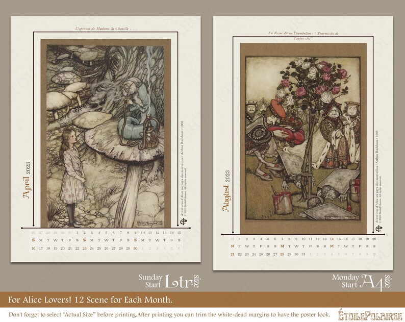 Printable Alice In Wonderland Calendar 2023 Monthly Wall Etsy