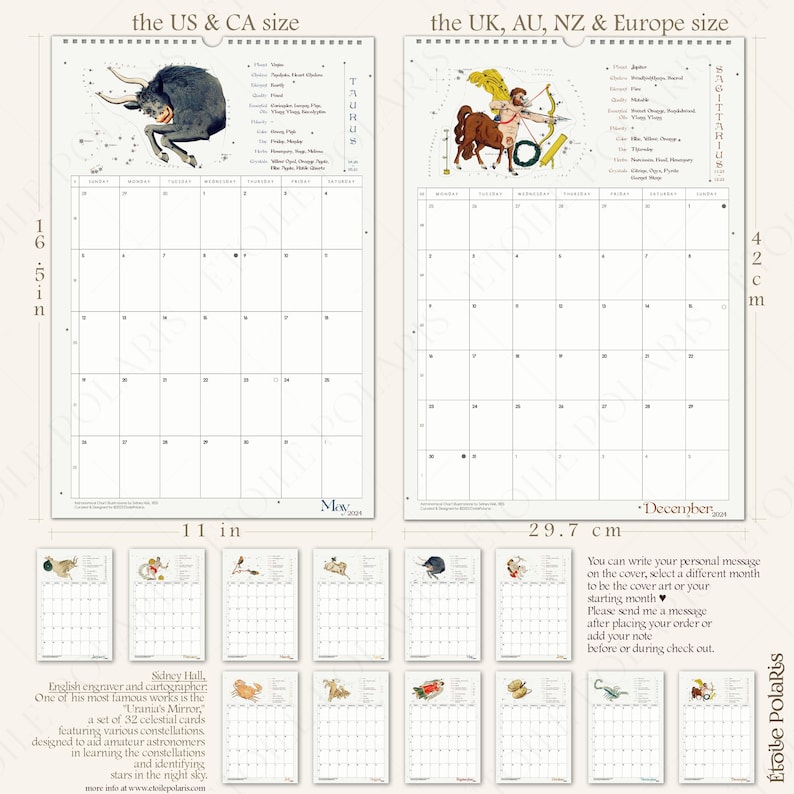Astrology Calendar 2024 / Monthly Wall Calendar Zodiac Signs & Etsy