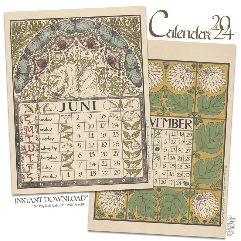 Printable Art Nouveau Calendar 2024 / Digital Monthly Wall Etsy Australia