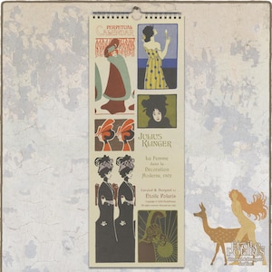 Calendario perpetuo Art Nouveau per compleanni, anniversari e date di celebrazione/Illustrazioni di donne della Secessione viennese Planner sottile senza data
