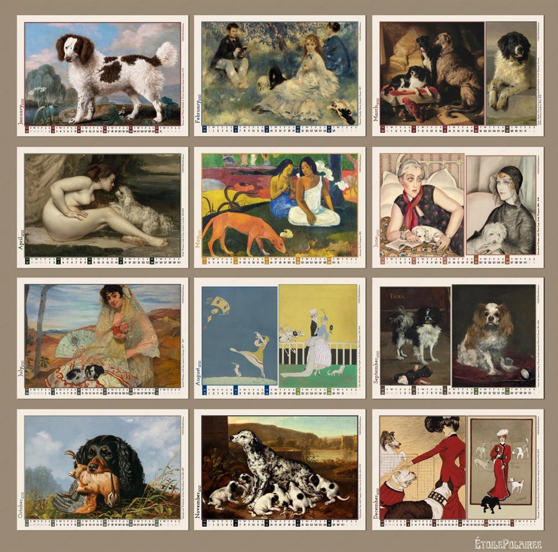 2023 Calendar Dogs in Art History / Wall Calendar W/ Antique Etsy