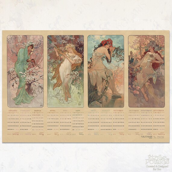 Mucha Calendar 2024, 4 Seasons les Saisons Art Nouveau Illustrations by Alphonse  Mucha, 1896 - Etsy