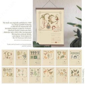 Printable Art Nouveau Calendar 2025 / Floral Illustrations by Mucha