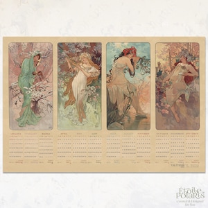 Calendario Mucha 2025, 4 estaciones "Les Saisons" Ilustraciones Art Nouveau de Alphonse Mucha, 1896