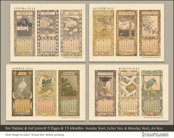 Printable 4 Seasons Calendar 2023 / Vintage Animal - Etsy