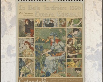 Art Nouveau Calendar 2024 / Gardening Women - La Belle Jardiniere, Eugène Grasset, 1896 / Monthly Wall Calendar