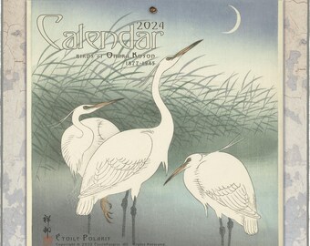 Calendario de pájaros japoneses 2024 / Calendario de pared mensual, grabados en madera Kachō-e de Ohara Koson