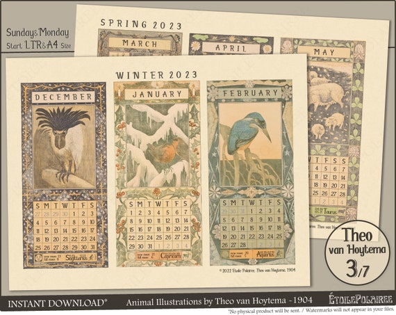 Printable 4 Seasons Calendar 2023 / Vintage Animal - Etsy Singapore