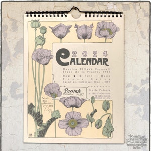 2024 Botanical Calendar "Art Nouveau Plant Illustrations by Maurice P. Verneuil, 1903" Floral Monthly Wall Calendar A4, Letter Size