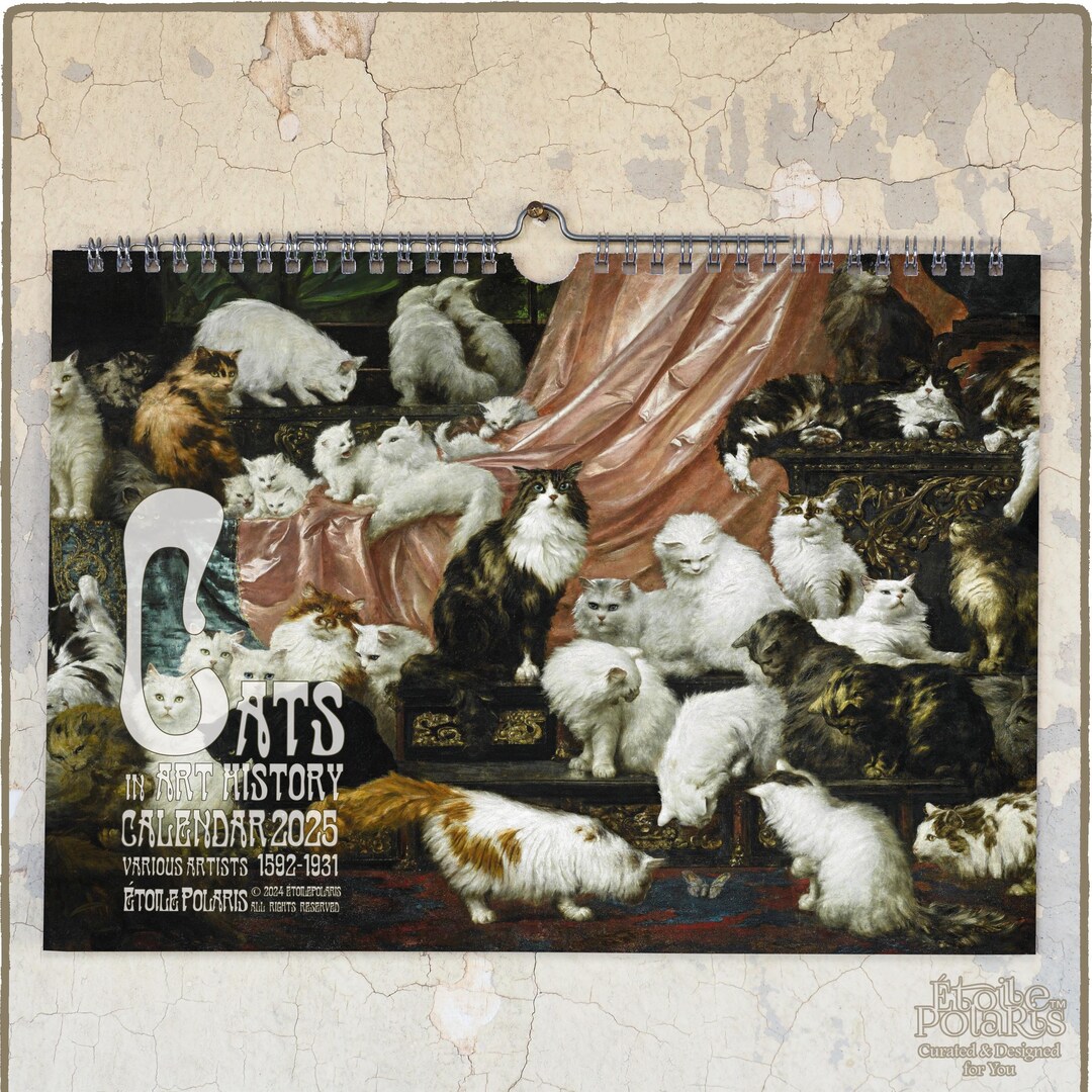 2025 Calendar Cats in Art History / Wall Calendar With Antique