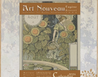 Art Nouveau Calendar 2024 / Gardening Woman Poster Illustrations La Belle Jardiniere, Eugène Grasset- Monthly Wall Calendar A3, Tabloid Size