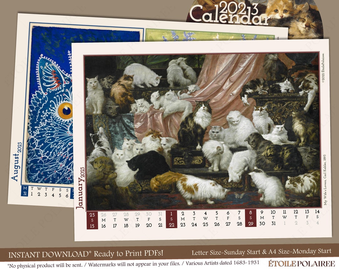 Printable Cat Calendar 2023: Cats in Art History W/ Antique - Etsy