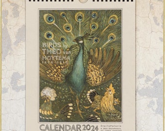 2024 Birds Calendar / Monthly Wall Calendar, Antique Illustrations by Theo van Hoytema