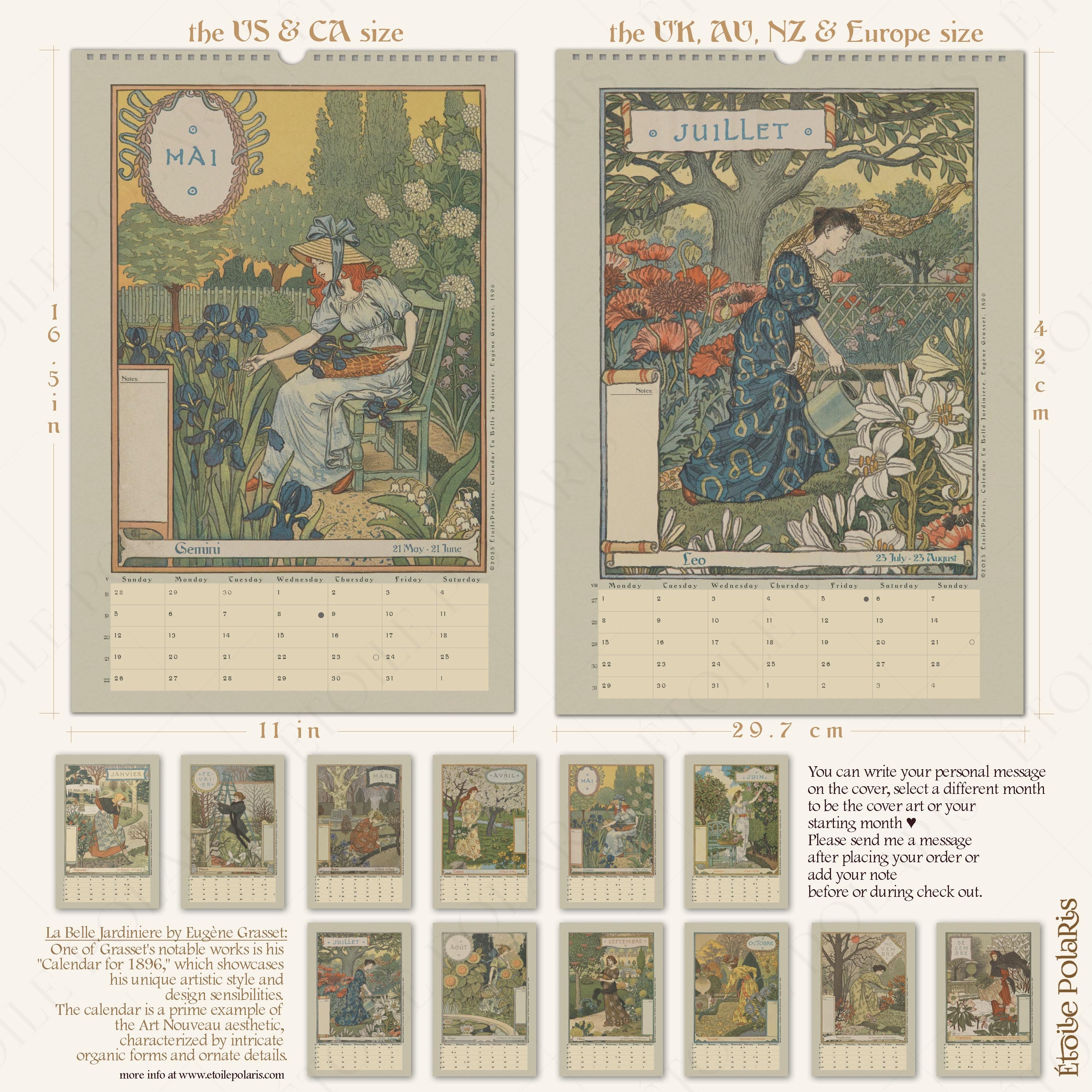Art Nouveau Calendar 2024 / Gardening Woman Poster Etsy