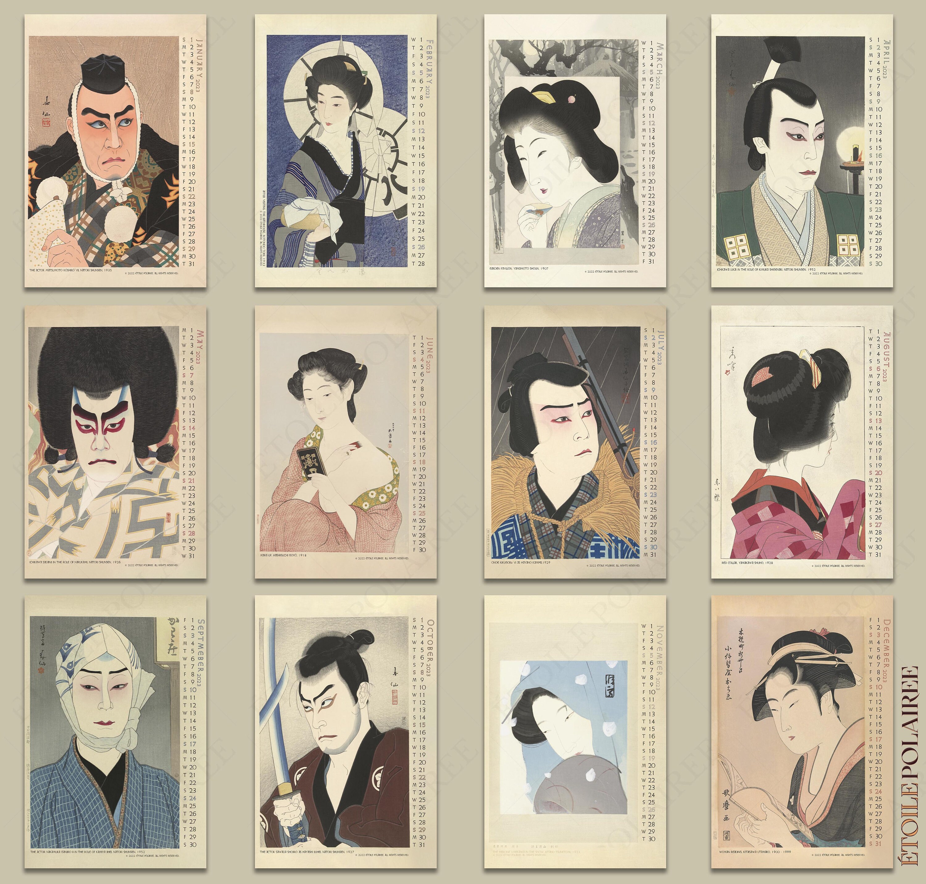 Japanese Art Calendar 2023 portraits of Japan / Etsy