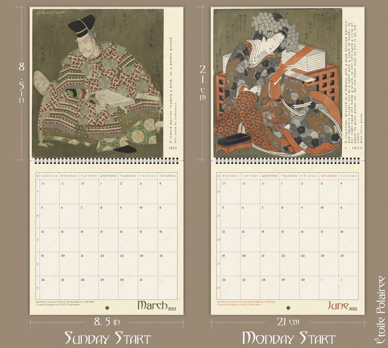 Japanese Art Calendar 2024 surimonos of Yashima Gakutei Etsy Australia