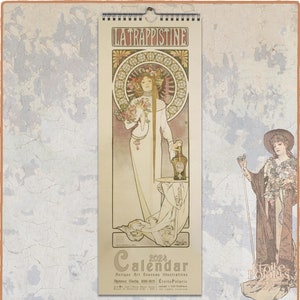 Mucha Calendar 2024 - Art Nouveau Women Illustrations, 1896 - 1902, Monthly Slim Wall Calendar