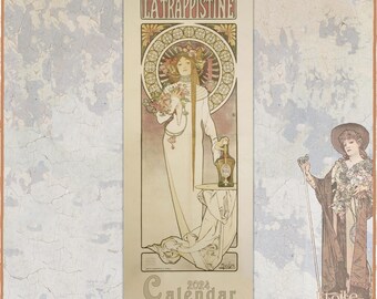 Mucha Calendar 2024 - Art Nouveau Women Illustrations, 1896 - 1902, Monthly Slim Wall Calendar