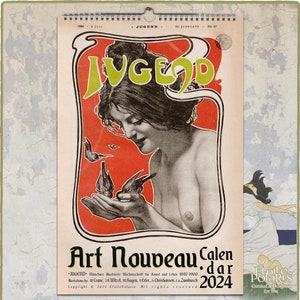 Art Nouveau Calendar 2024 "Jugend German Arts Magazine Covers" by Various Artists, 1897-1900  / Monthly Wall Planner A3, Tabloid Size