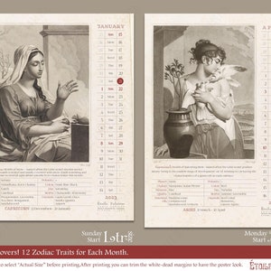 Printable Astrology Calendar 2023 / Monthly Calendar Zodiac Signs ...