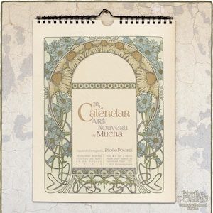 2024 Art Nouveau Calendar  / 1900s Art Illustrations by Alphonse Mucha / Antique Floral Monthly Wall Calendar