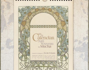 2024 Art Nouveau Calendar  / 1900s Art Illustrations by Alphonse Mucha / Antique Floral Monthly Wall Calendar