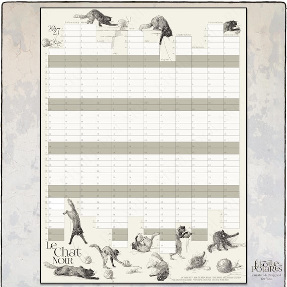 2027 Le Chat Noir Calendar : Vintage Black Cat Art Wall Planner 0080002-NY