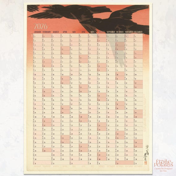 2026 Yearly Planner, Japanese Art, Woodblock Ukiyo-e Print by Shibata Zeshin, 1888-89 / 0080201-NY