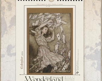 Alice's Adventures in Wonderland Calendar 2024 / Monthly Wall Calendar Antique Book Illustrations by Arthur Rackham, 1907